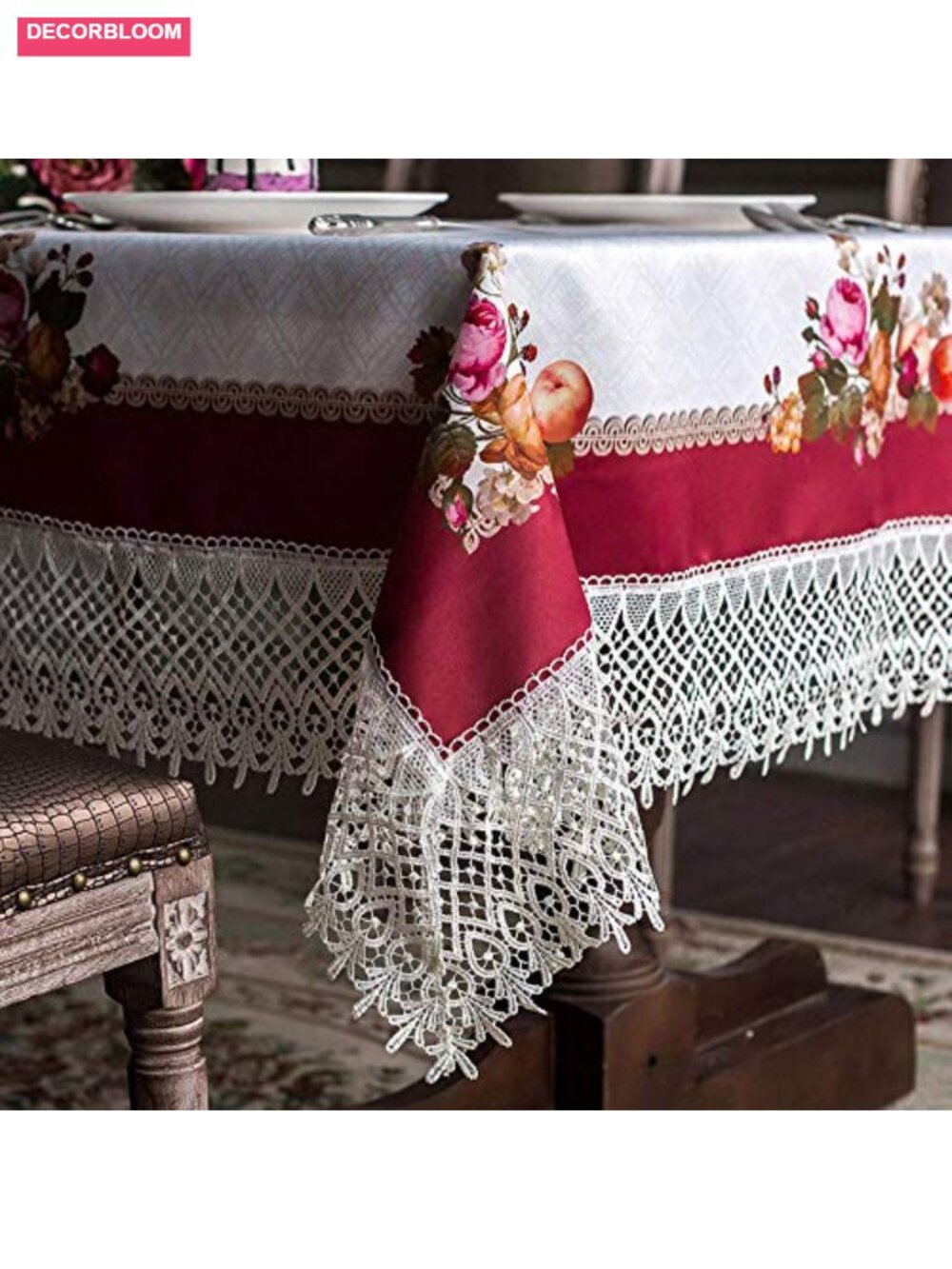 Vintage Lace Tablecloth Rectangle Heavyweight Polyester 52x70 Inch